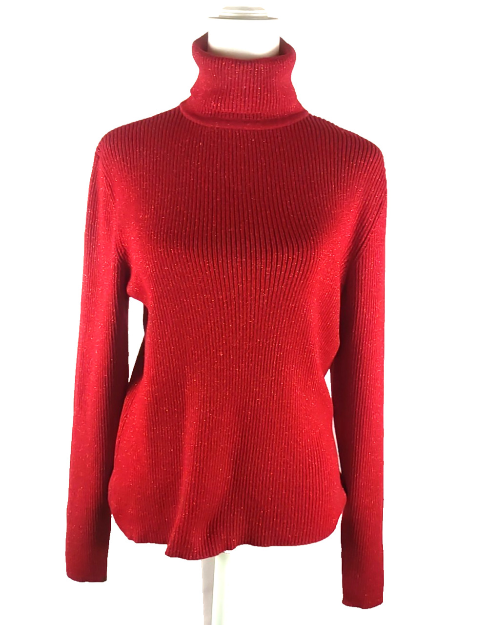 Worthington Women's Sweater Turtleneck Red Metallic Size Large Holiday
